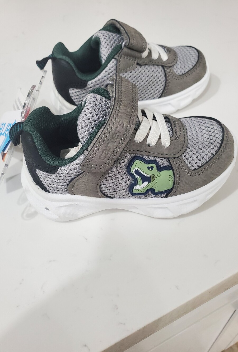 Skechers Grey Mesh Sneakers with Green Dino Patch